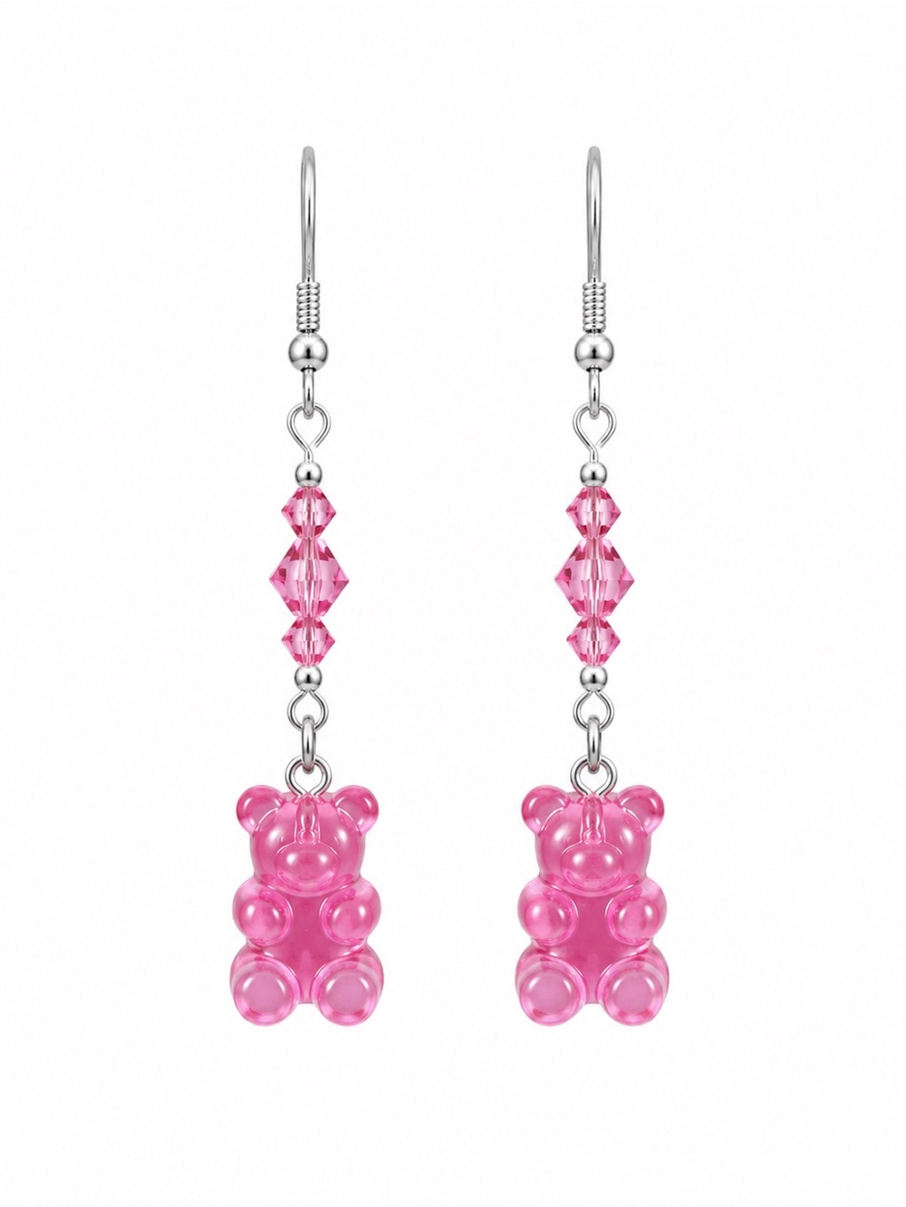 Pink Bear with Preciosa Rose crystal bead Dangle Earrings
